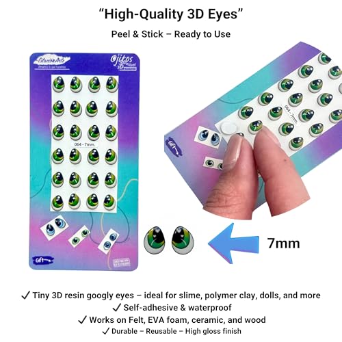Image of 3D Resin Doll Eyes - 7mm Self-Adhesive Craft Eyes (24 pcs / 12 Pairs) - Realistic Cabochon Eyes for Amigurumi, Dolls, Polymer Clay, Cold Porcelain, Felt & DIY Crafts (Green)