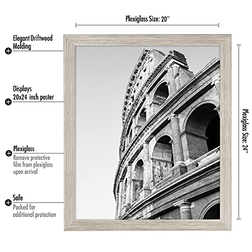 Americanflat 20x24 Picture Frame with Polished Plexiglass - Wide Picture Frames Made of Engineered Wood for Vertical or Horizontal Wall Display - Epic Collection - Driftwood