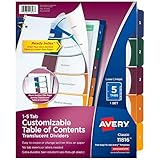 Avery(R) Ready Index(R) Translucent Table Of Contents Dividers, 5-Tab, Multicolor