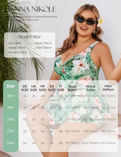 Hanna Nikole Damen Badeanzug, Große Größen Zweiteilig Bauchweg Tankini,Cut Out Tankini-Tops Mit Badeshorts, Push Up Bademode Verstellbare Badebekleidung,Crossover Schwimmanzug Elegant Strandmode