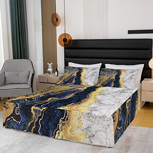 Marble Bed Skirt, Abstract Graffiti Art Design Bed Skirts, For Adult Women Soft Luxury Bedding Set, Bohemian Exotic Marble Stone Print Bedskirt, Boho Hippie Theme Bed Skirt, Full Size #TOP2