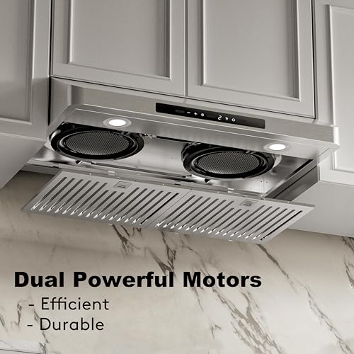 Image of Range Hood 30 inch Under Cabinet with 900CFM, Stainless Steel Kitchen Vent Stove Hood, Touch Control, Permanent Stainless Steel Filters，Ducted Vent, Top and Rear Vents
