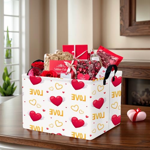 Image of Valentine's Day Basket Gift for Empty Cute Heart Large Storage Bin for Kid and Baby Room Decor (Love Wings Red Heart)