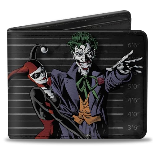 Buckle-Down Men's DC Comics Wallet, Bifold, Harley Quinn Hugging Joker Pose Lineup Grays, Vegan Leather, Multicolor, Standard Size