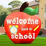 7FT Welcome Back to School Inflatable Apple Outdoor Decorations Built-in 4 LED Lights Blow up Giant Inflatable Decorations for First Day of School Party Back to School Decor Supplies Holiday Yard Lawn