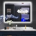 S·BAGNO 32''x24'' LED Bathroom Mirror with Lights, Bathroom Vanity Wall Mirror with Bluetooth Speaker, Anti-Fog, Stepless Dimmable, 3 Colors, Tempered Glass Lighted Vanity Smart Mirror for Bathroom
