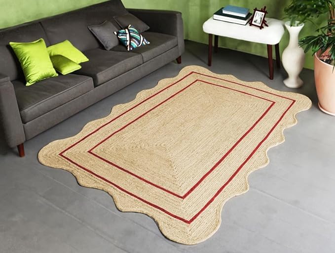 Tappeto reversibile in iuta, 90 x 100 cm, rosso smerlato