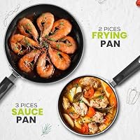 KICHLY Kitchen Pots and Pans Set Non Stick 5pcs Induction Frying Pans 20cm 28cm, Saucepan with Lids 20cm, 18cm, Non Induction Saucepan 16cm, Bakelite Handles Oven and Dishwasher Safe Pots Set, Black — image 6