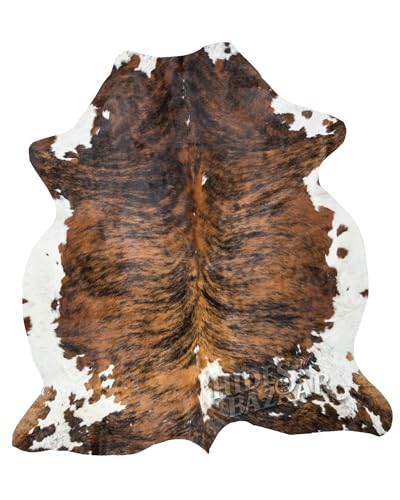 HIDES BAZAAR Brown Brindle Cowhide Rug 6x6-7 ft
