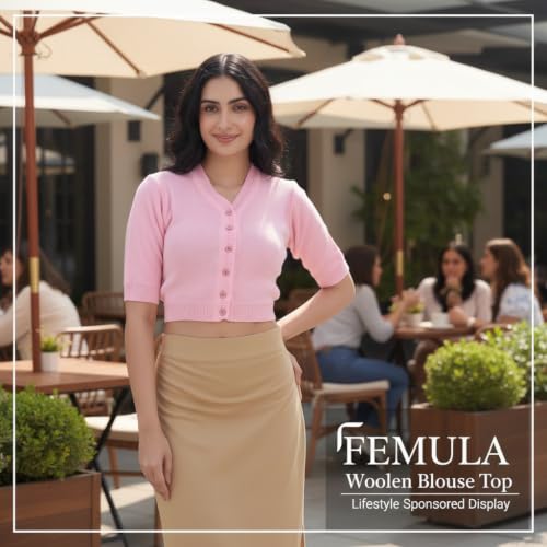 Image of Women Winter Wear V-Neck Half Sleeves Regular Fit Woollen Blouse