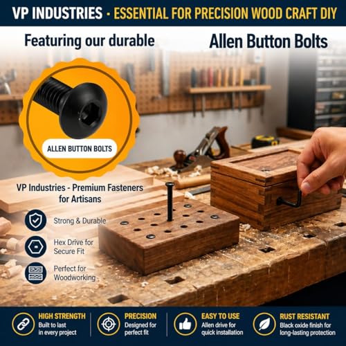 Image of By VP INDUSTRIES (Pcs-10) M8x100 mm Allen Button Head Cap Screw Blac Zinc | High Tensile Round Mushroom Allen Head Bolt with Allen Key (1 Pc) for Furniture Assembly & DIY Applications
