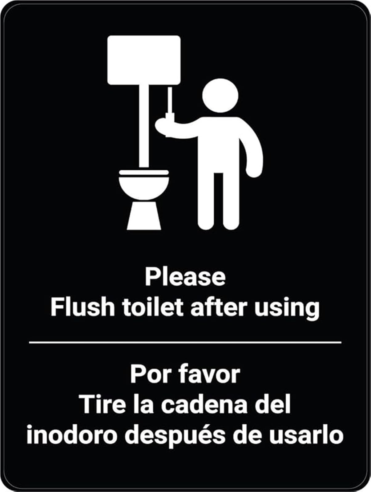 ZDVHOMCB Metal Sign Flush Toilet Bilingual Spanish with Graphic Icon Restroom Reminder for Home Yard Garage 8 X 12 in