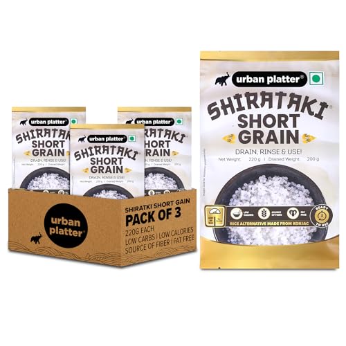 Image of Urban Platter Shirataki Short-Grain Rice, 220 g, Pack of 3 (Ultra Low-Carb, Low-Calorie, Keto-Friendly, Fat-Free, Gluten-Free Alternative To Rice)