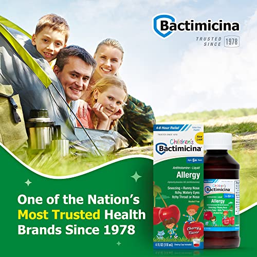 Bactimicina Children’s Allergy Liquid - Kids Allergy Medicine - Ages 6 And Over - Sweet Cherry Flavor - 4 Fl Oz #TOP4