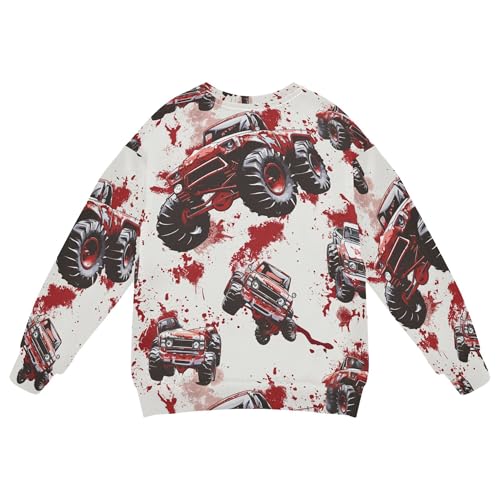 JUNZAN Monster Tie Dye Trucks Red Big Boys Hooded Sweatshirt Crewneck Outerwear for Kids Sports 4T2