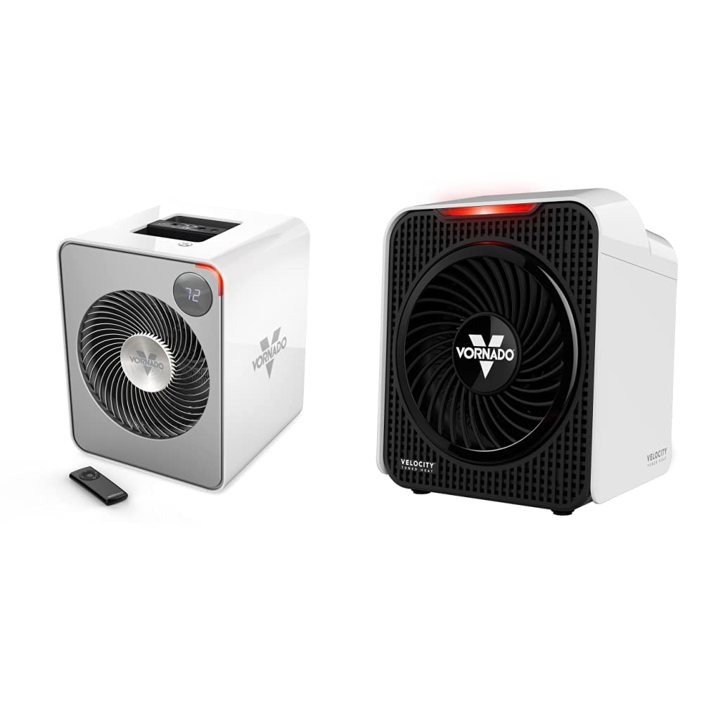 Vornado VMH500 Whole Room Metal Heater, Ice White & Velocity 1 Personal Space Heater with 2 Heat Settings and Advanced Safety Features, Small, White