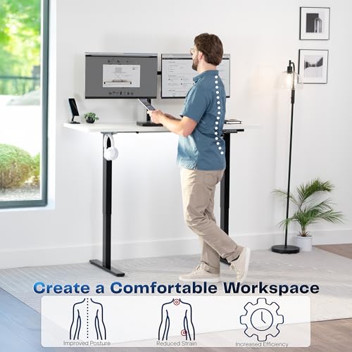 Image of VIVO Electric 60 x 24 in Standing Desk, Memory Height Adjustment, 1B Series, Holds 220 lbs, One-Piece White Top, Black Frame, DESK-KIT-1B6W