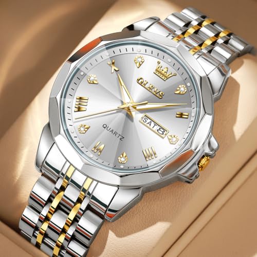 Image of OLEVS Watch for Men Diamond Casual Analog Roman Quartz Stainless Steel Waterproof Luminous Date Calendar Luxury Gifts Wrist Watch