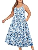 Hanna Nikole Plus Size Sleeveless Casual Boho Floral Maxi Dress Empire Waist V Neck A-Line Dress 24 Plus Blue Flower
