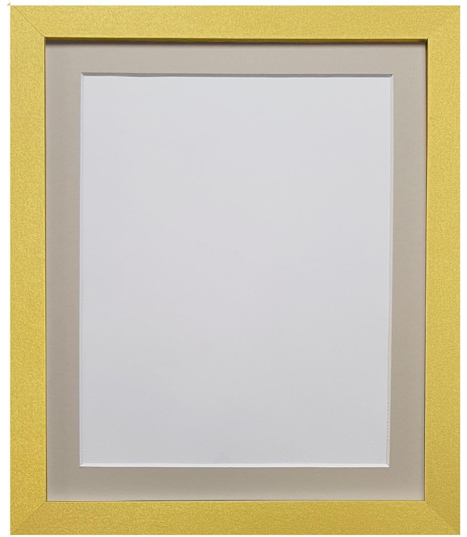 Frames By Post Gold Frame With Light Grey Mount H7 Picture Photo Frame Plastic Glass Gold With Light Grey Mount 24 X 18 Image Size 18 X 12 Inch