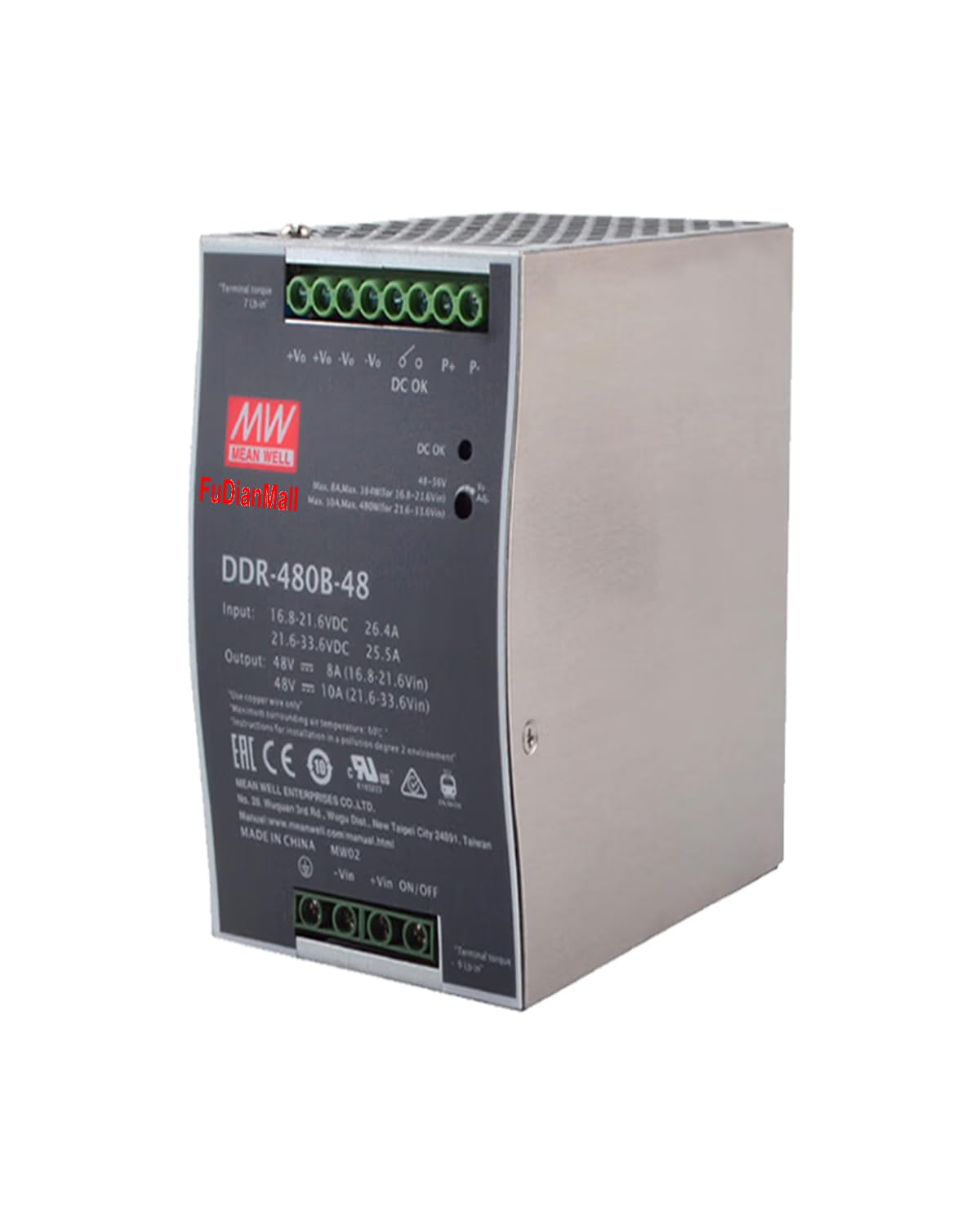Mean Well DDR-480B-48 480W DIN Rail Type DC-DC Converter 48V 10A Fully Modular Power Supply