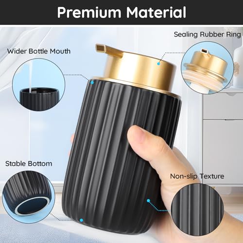 Image of Segbeauty Refillable Foam Soap Dispenser, 10.8oz Black Foaming Hand Soap Dispenser Ceramic, 320ml Empty Bathroom Lotion Dispensers Kitchen Liquid Foamer Press Foaming Pump Bottle for Home Decor
