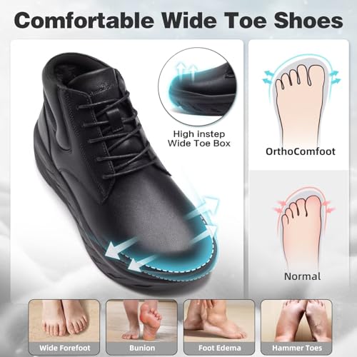 Men's Orthopedic Diabetic Winter Mid Boots: Wide Toe Box Dress Comfortable Arch Support Plantar Fasciitis Leather Oxfords Shoes, Casual Warm Modern Mid Ankle Boots for Foot and Neuropathy Pain Relief2