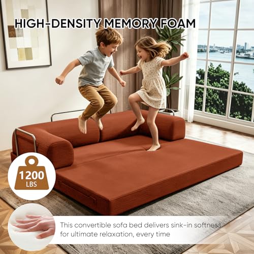 Image of Modular Sectional Sofa Couches L-Shape Couch 3 Seat Modular Sofa Memory Foam Sectional Couches for Living Room (Orange, 79 inch+SofaBed)