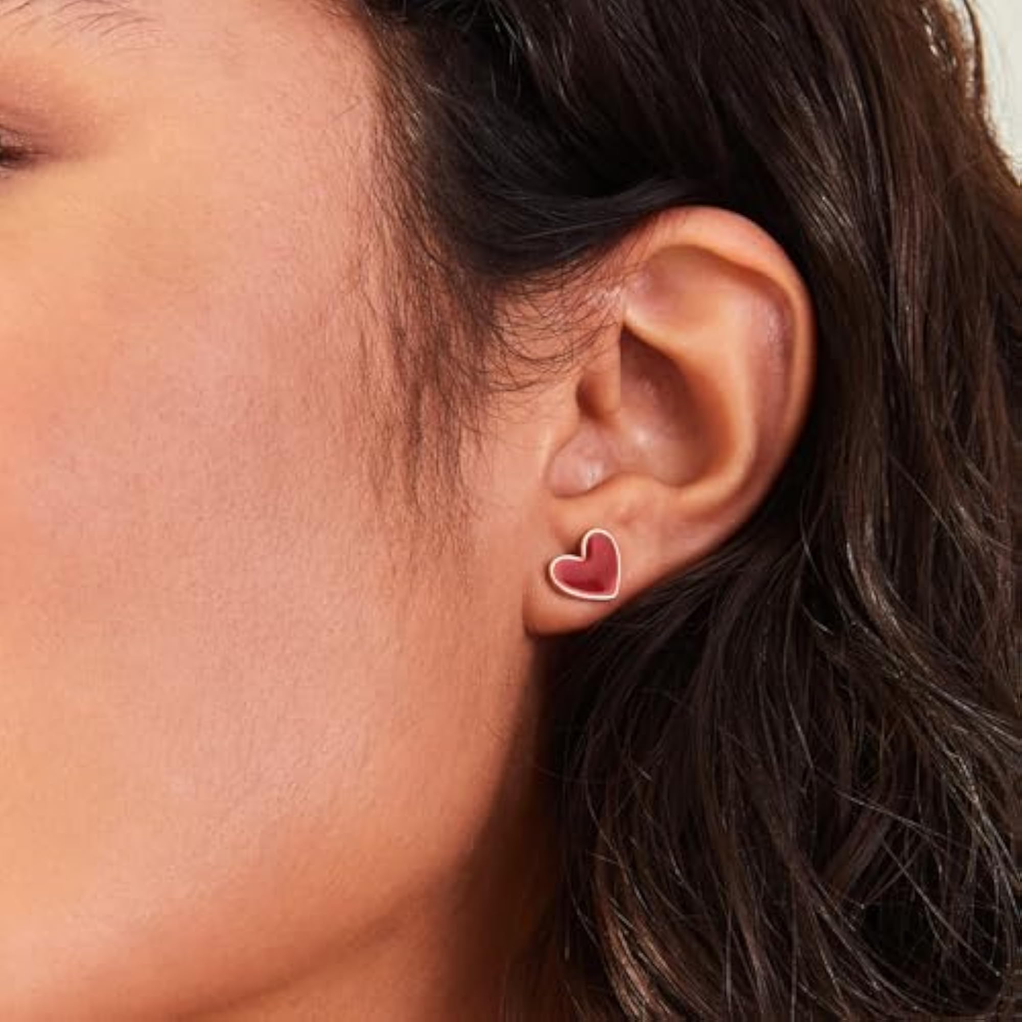 Women's Red Enamel Heart Stud Earrings, London Style
