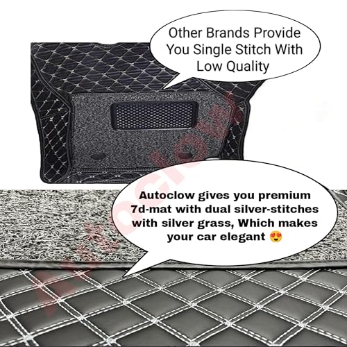 Image of Autoclow /Premium 7D Car Mat for TATA NEXON (Model : 2017-2025) || Luxury Leather Dual-Stitch 7D Car Floor Mat Full Set || 100% Waterproof || Color : Silver Stitch-Silver Grass (Design-1)