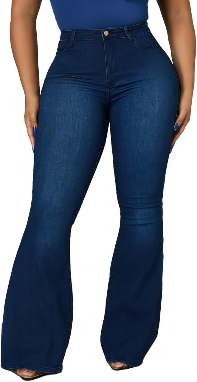 BubFee Women Bell Bottom Jeans Flared Stretchy Jean Denim Pants