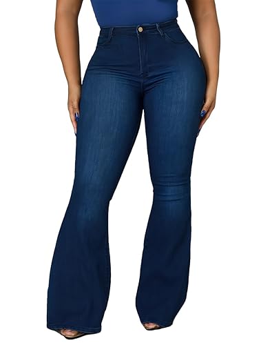 Women Bell Bottom Jeans Flared Stretchy Jean Denim Pants