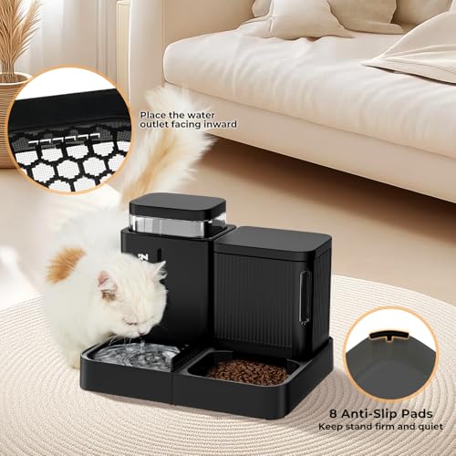 Gravity Cat Feeder and Water Dispenser, 2 in 1 Cat Self Feeder with 180 Degree Rotatable, 2 Pack Automatic Feeding Large Capacity for Small Medium Dog Puppy Kitten, Black, 0.8 Gallon x 2 - Image 4