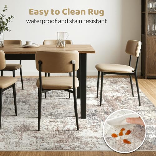 7x9 Area Rug Living Room: Machine Washable Large Abstract Modern Soft Rugs Stain Resistant Indoor Floor Non Slip Accent Carpet for Bedroom Nursery Playroom Office Dining Room Dorm Home House- Brown