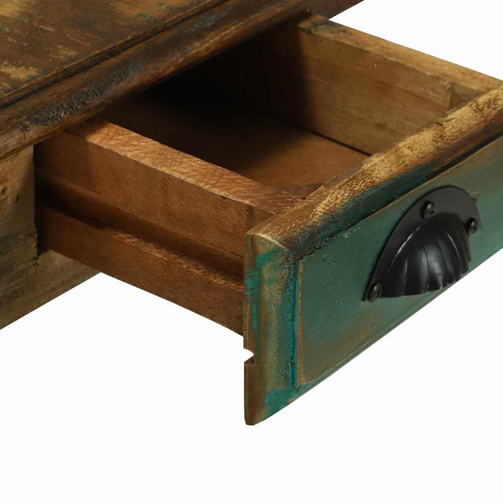 Escritorio rústico marrón de madera maciza reciclada, 112 x 55 x 76 cm, con 2 cajones, duradero escritorio para ordenador para oficina en casa, estudio, almacenamiento práctico