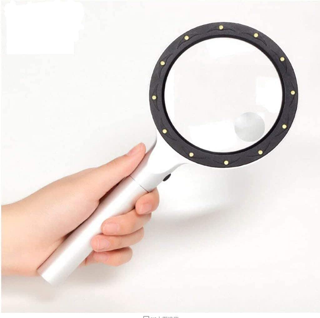 asdchZen Magnifying Glass,Magnifying Hand-Held 10 Times Primary Mirror 20 Times Auxiliary Mirror Led Light And Portable Marriage