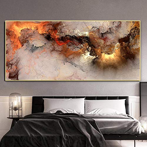 Affiche nuage coloré abstrait, impression sur toile orange 60x180cm