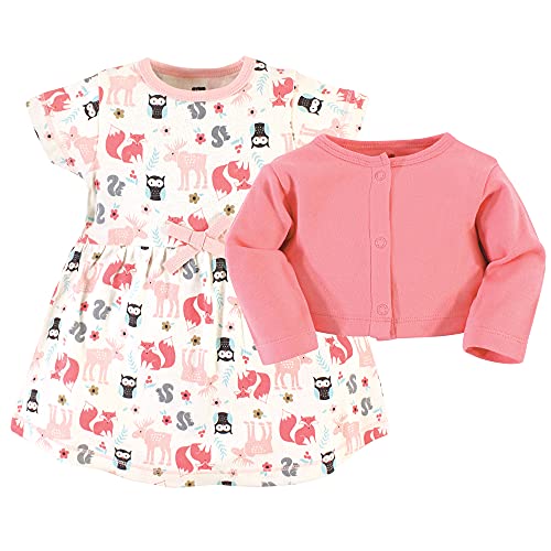 Image of Hudson Baby Girls' Cotton Dress and Cardigan Set