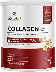 COLLAGEN SKIN - 2,5g Colágeno Verisol, Silício, Biotina, Ácido Hialurônico, Vitaminas A, C e Zinco, Frutas Vermelhas, em Pó 300g, Fortalvit