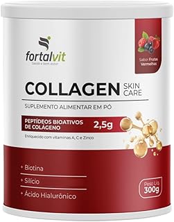 COLLAGEN SKIN - 2,5g Colágeno Verisol, Silício, Biotina, Ácido Hialurônico, Vitaminas A, C e Zinco, Frutas Vermelhas, em Pó 300g, Fortalvit