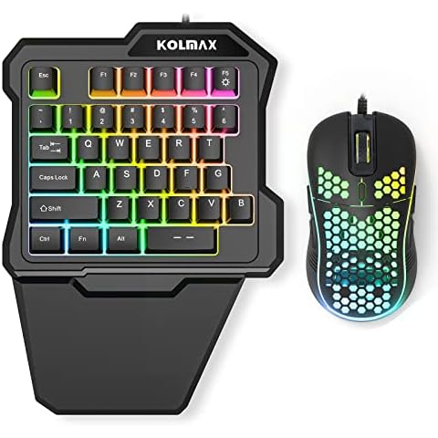 RGB One Handed Gaming Keyboard and Mouse Combo,USB Wired Mechanical Feeling Gaming Keypad with Wrist Rest Support, Gaming Mouse for Laptop PC Xbox PS4 Game Office Cover