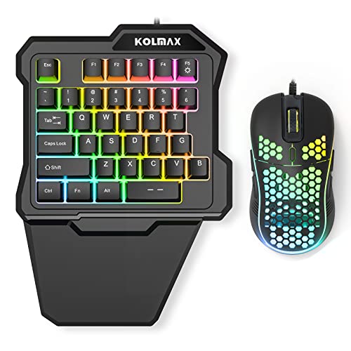 Image of KOLMAX HUNTER RGB One Handed Gaming Keyboard and Mouse Combo,USB Wired Mechanical Feeling Gaming Keypad with Wrist Rest Support, Gaming Mouse for Laptop PC Xbox PS4 Game Office