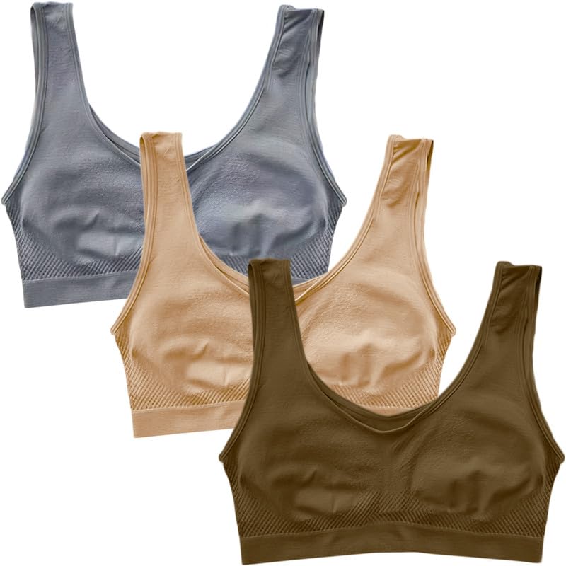 Image of Pack of 3 Seamless Air Bra: Stretchable, Non-Padded, Non-Wired Sports Bra for Women