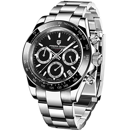 Pagani Design Orologio al Quarzo Classico Uomo Movimento Giappone VK63 Lunetta in Ceramica Acciaio Inox Impermeabile Business Sport Cronografo Data, Verde-pd1644