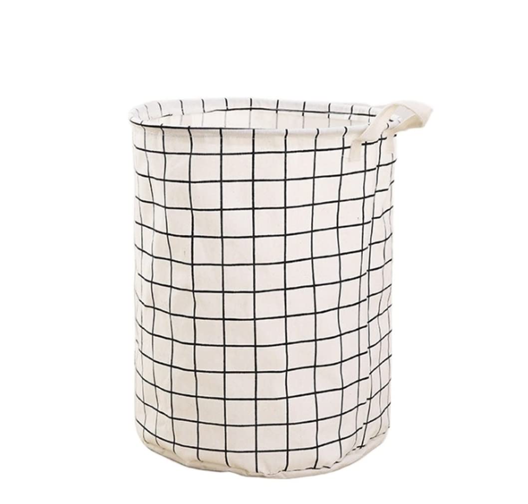 Laundry Basket Hamper Cotton Linen Dirty Laundry Basket Foldable Washable Round Waterproof Organizer Bucket For Spaces(D)