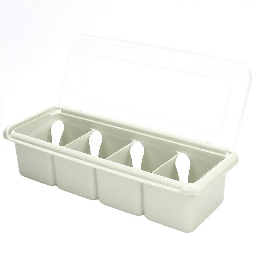 Spice Rack, Salt Box Seasoning Containers with Lids and Spoon for Kitchen Countertop 4 Compartments(Green)