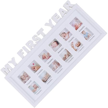 Ma Premier Annee Cadre Photo Bebe Photo Cadre Souvenir Moderne Plastique Frame Album Debout Suspendu Avec 12 Photos Cadeau De Nouveau Ne Bapteme Shower Anniversaire Noel Pour Enfant Fille Garcon Bebe Puericulture