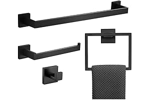 4-Piece Matte Black Towel Bar and Toilet Paper Holder Set