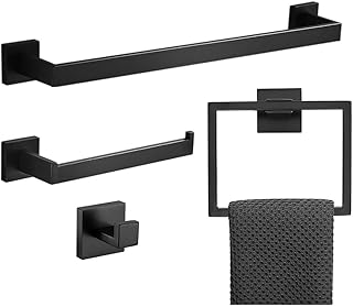 4-Piece Bathroom Hardware Accessories Set, Towel Bar Sets Include Towel Bar Towel Holder Toilet Paper Holder Towel Hook,16 inch Bath Accessories Kitï¼ŒMatte Black
