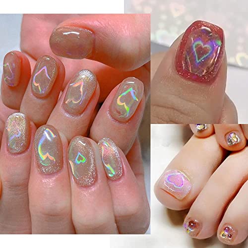 Kakuta 6 Sheets Aurora Heart Nail Art Stickers,3D Self-Adhesive Iridescent Laser Decals Heart Love /Star 3 Patterns Design For Women Girls Diy Manicure Decoration Accessories . #TOP5
